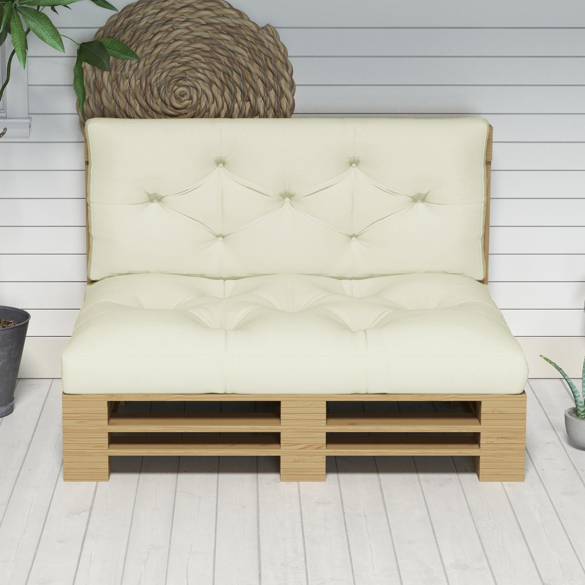 SITZKISSEN 2er Set Polyester Cremeweiß - Creme, Textil (80/12/120cm) - Outsunny