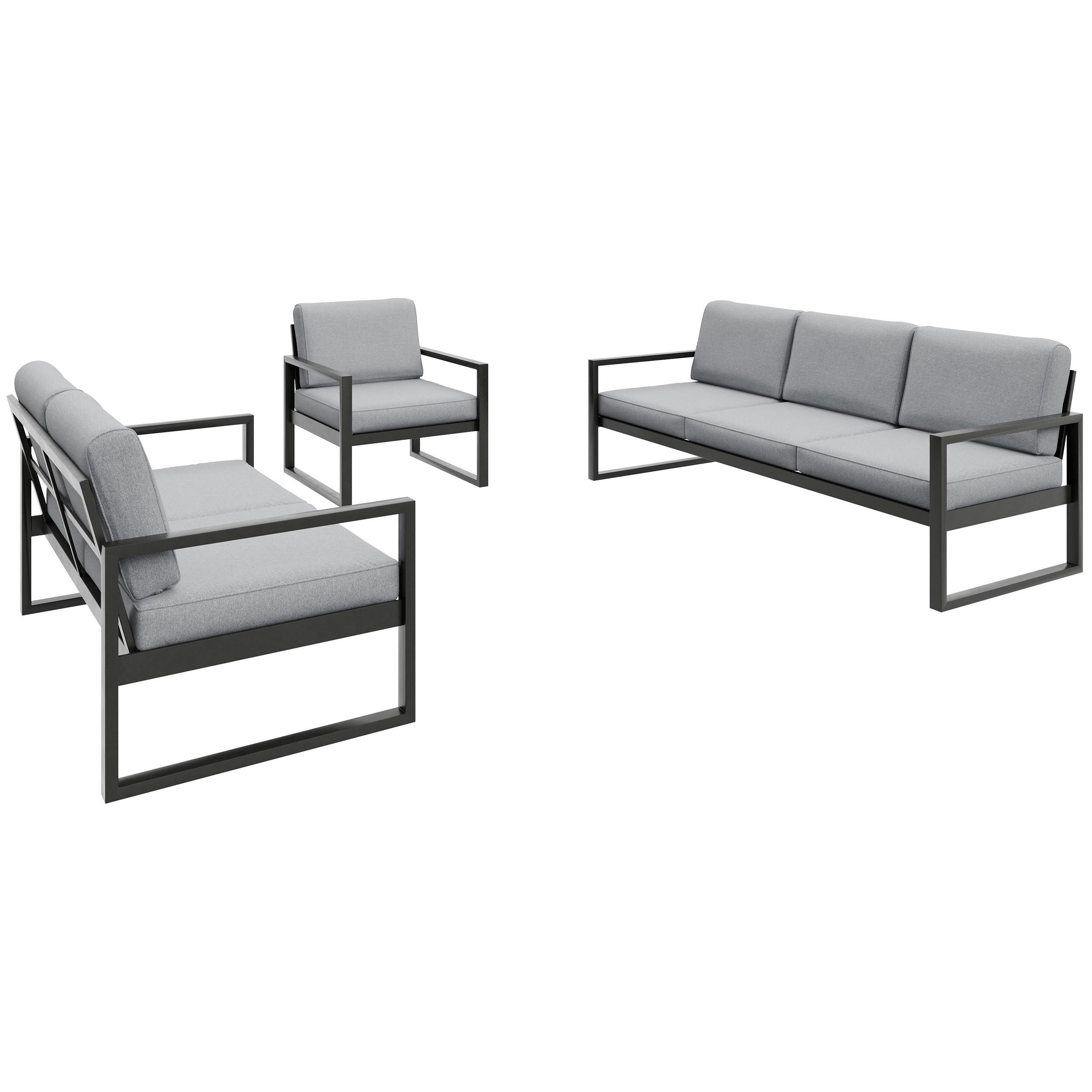 GARTENSET Stella mit Sofas und Sessel, mit Metallrahmen, Hellgrau - Hellgrau, Metall - Beautysofa