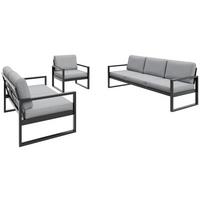 GARTENSET Stella mit Sofas und Sessel, mit Metallrahmen, Hellgrau - Hellgrau, Metall - Beautysofa