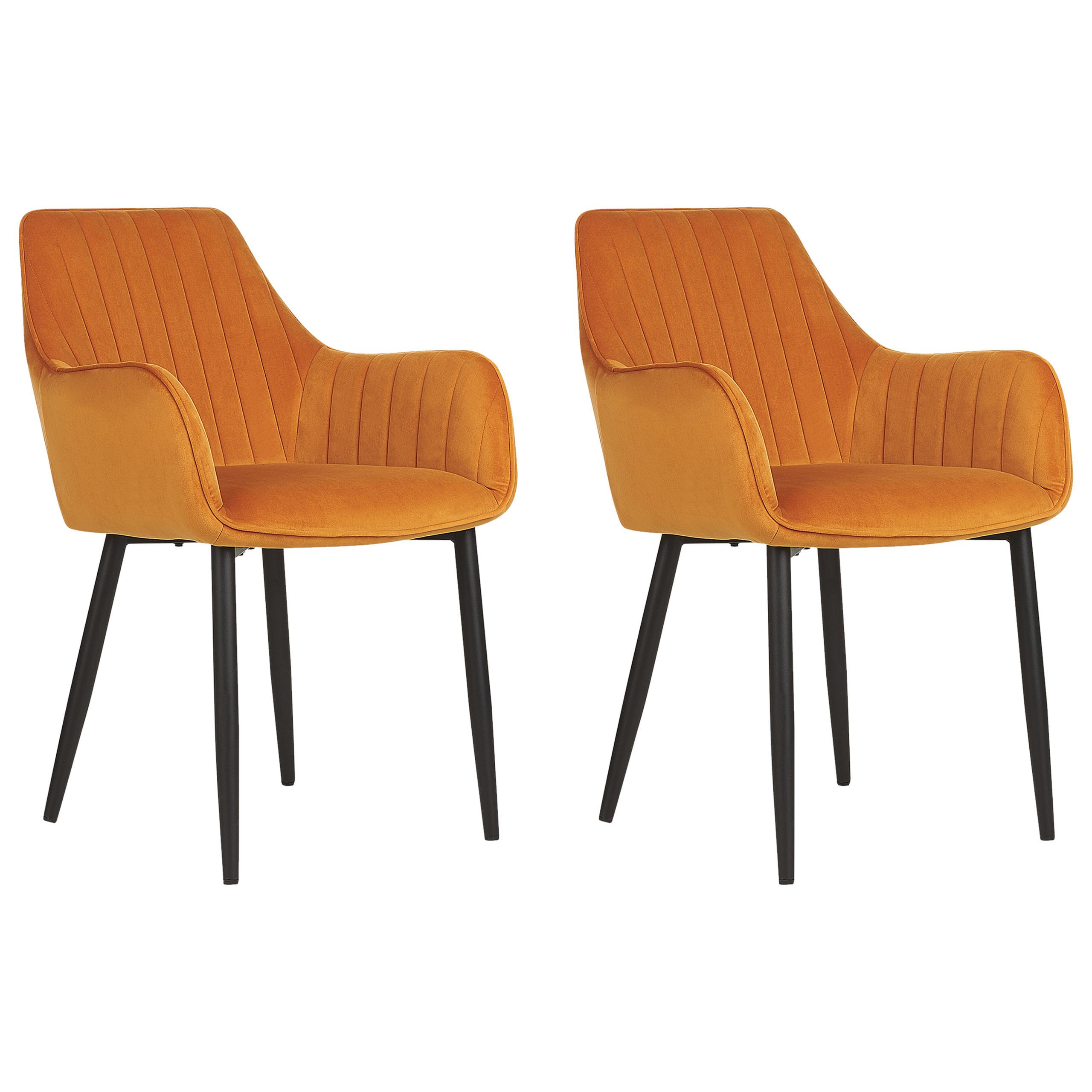 ESSZIMMERSTUHL 2er-Set Samtstoff orange Wellston - Schwarz/Orange, Textil (60/84/61cm) - Beliani