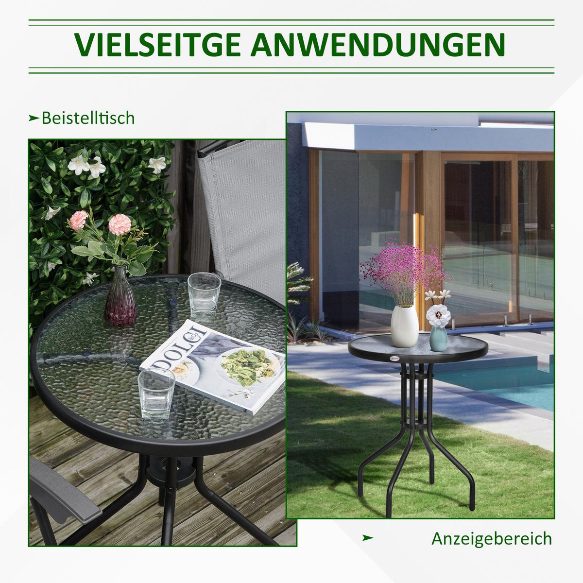 GARTENTISCH, Schwarz, Metall - Ahornfarben/Schwarz, Kunststoff/Metall (60/60/70cm) - Outsunny
