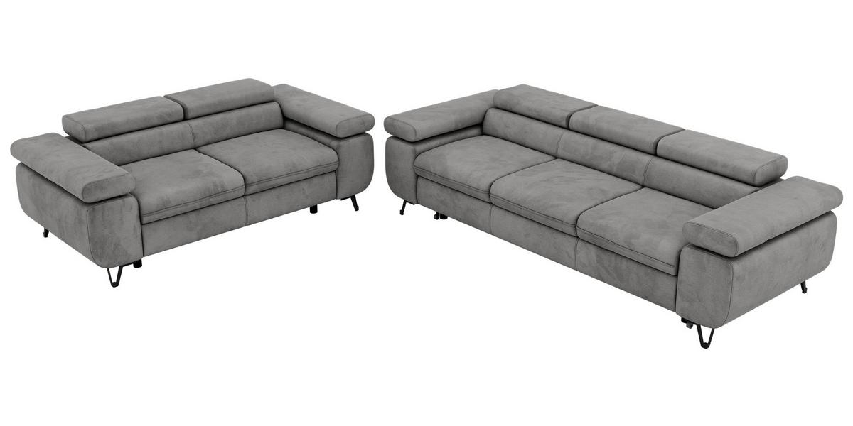 SITZGARNITUR PETERS 2+3 - Hellgrau Velvet - Silberfarben/Hellgrau, Textil/Metall (262/76/99cm) - MKS