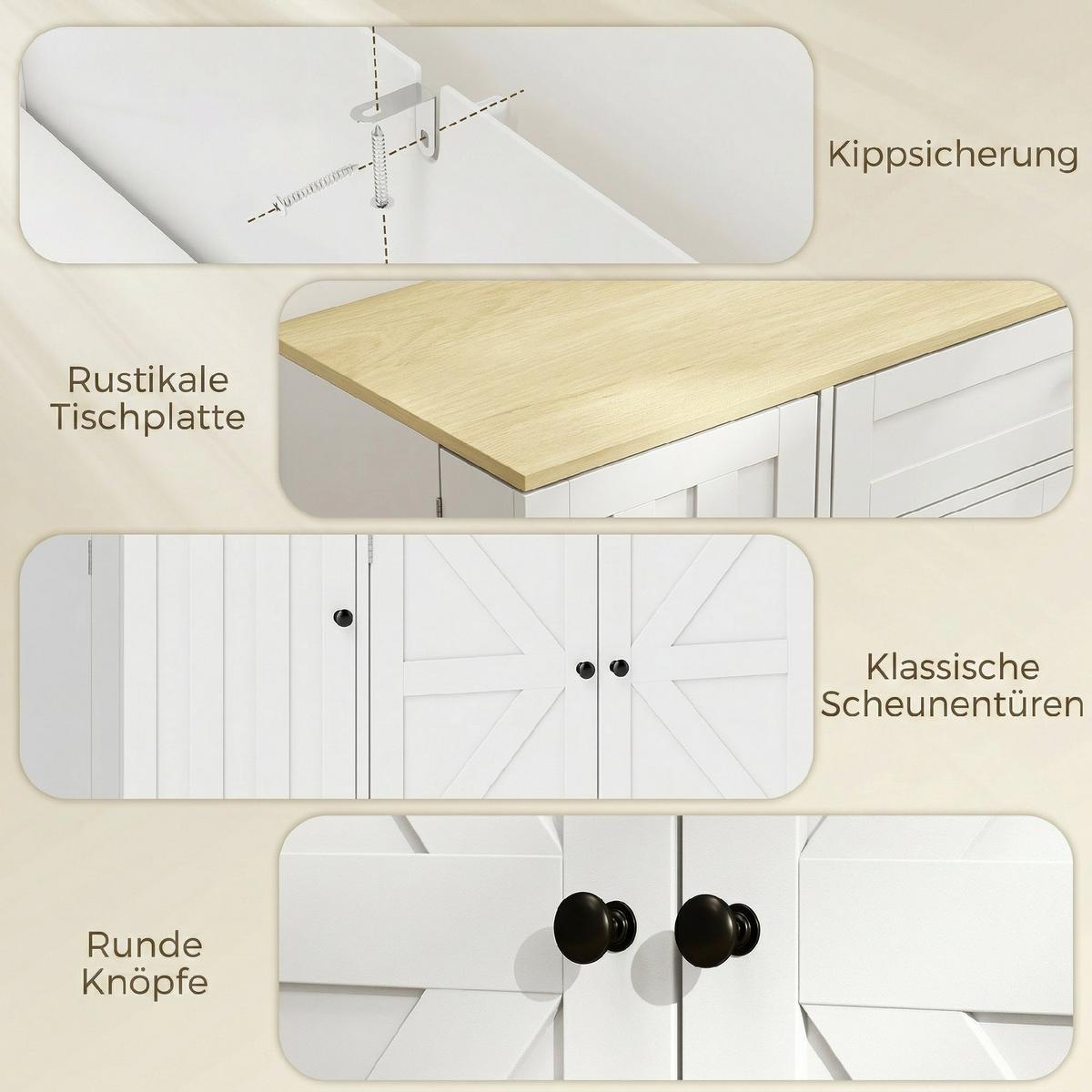 SIDEBOARD MDF Weiß - Schwarz/Weiß, Holzwerkstoff/Metall (40/81/100cm) - HOMCOM