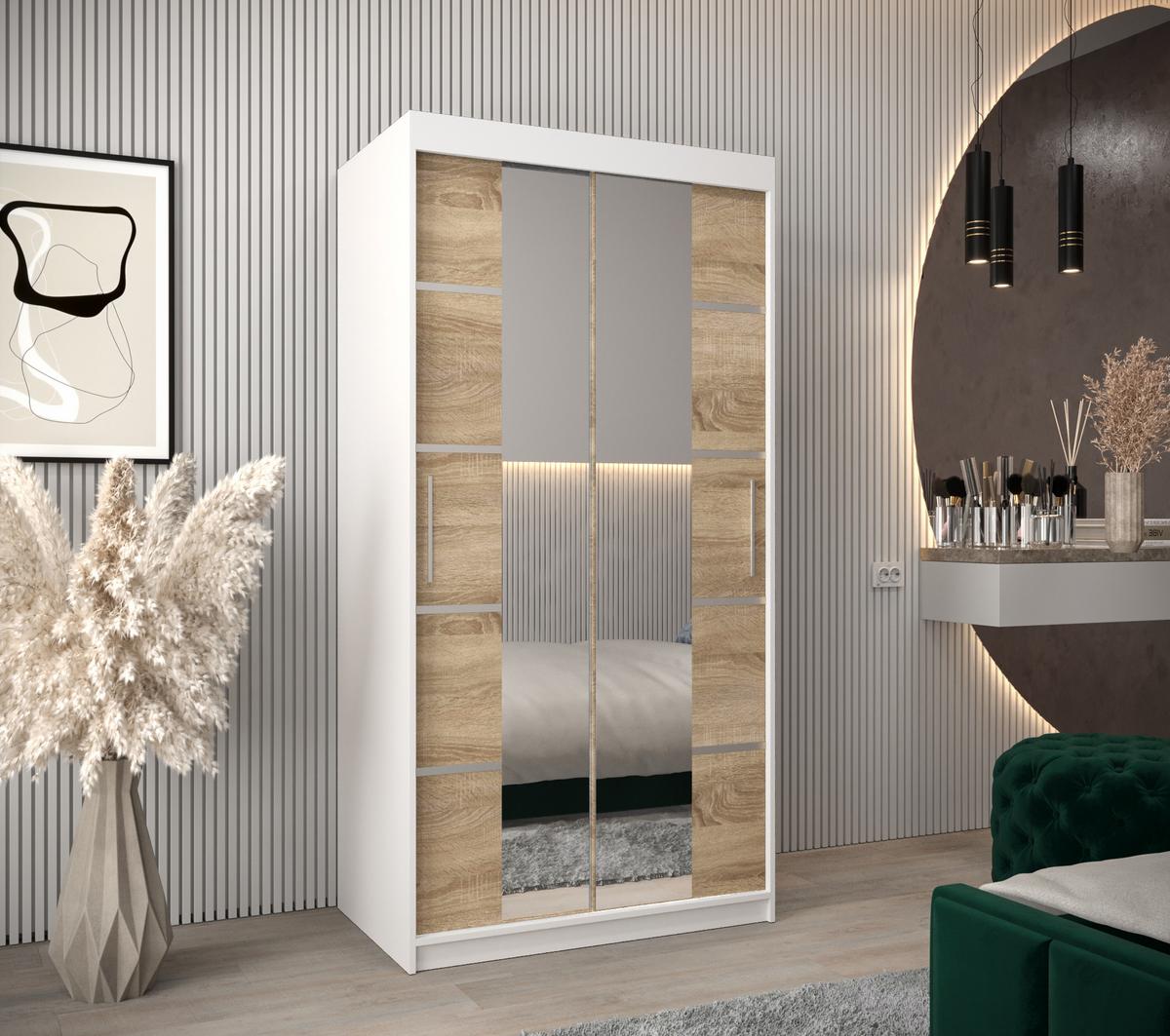 SCHWEBETÜRENSCHRANK 200/100/62 2-türig - Silberfarben/Weiß, Holz/Kunststoff (100/200/62cm) - MÖBEL KRYSPOL