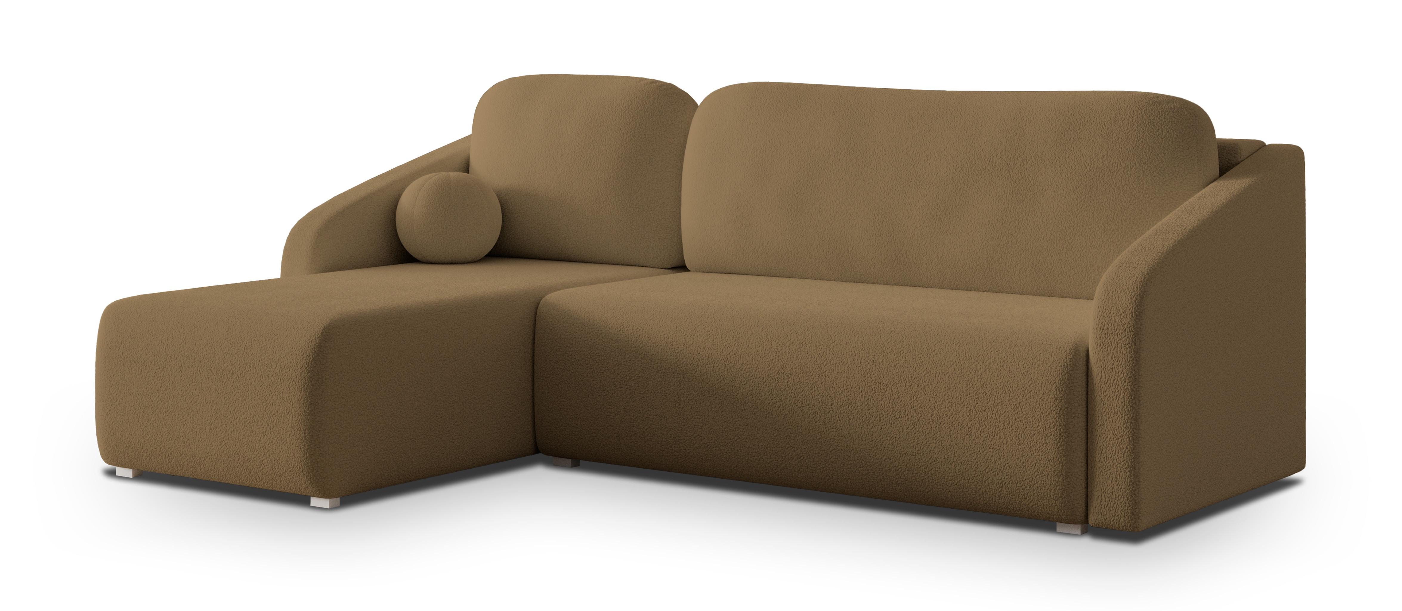 ECKSOFA MARELLO Orange Boucle-Stoff mit Schlaffunktion - Orange, Holz (220/143cm) - MASSENO