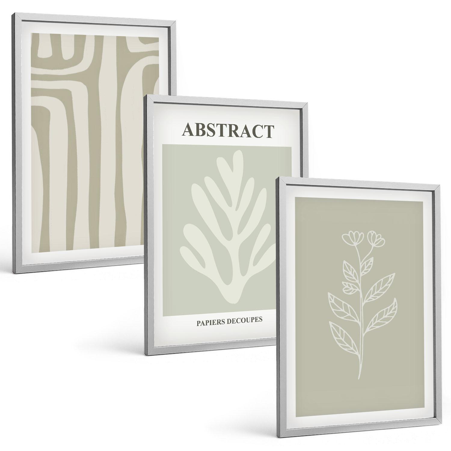 BILDER SET 3er Set - 40x60 cm Silberner Rahmen - Abstrakte Pflanzenmuster - Silberfarben, Kunststoff (40/60cm) - TULUP