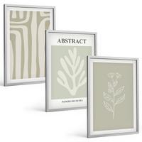 BILDER SET 3er Set - 40x60 cm Silberner Rahmen - Abstrakte Pflanzenmuster - Silberfarben, Kunststoff (40/60cm) - TULUP