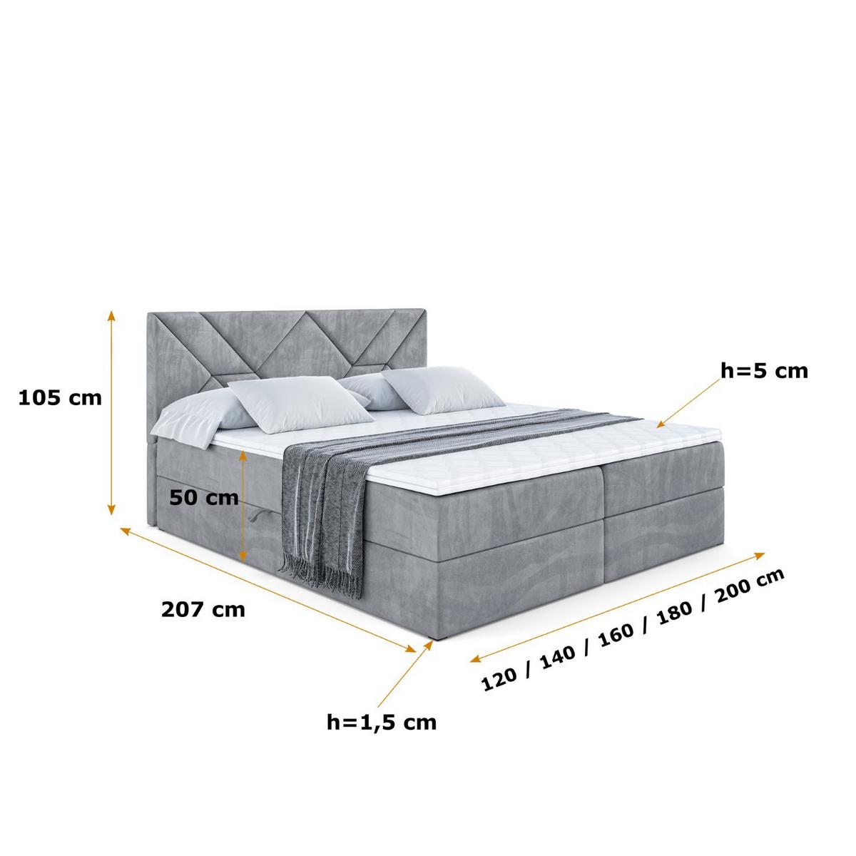 BOXBETT mit Matratze H3 und Lattenrost - BARWA - 140 x 200 Grau - Grau, Holzwerkstoff (140/200cm) - ALTDECOR