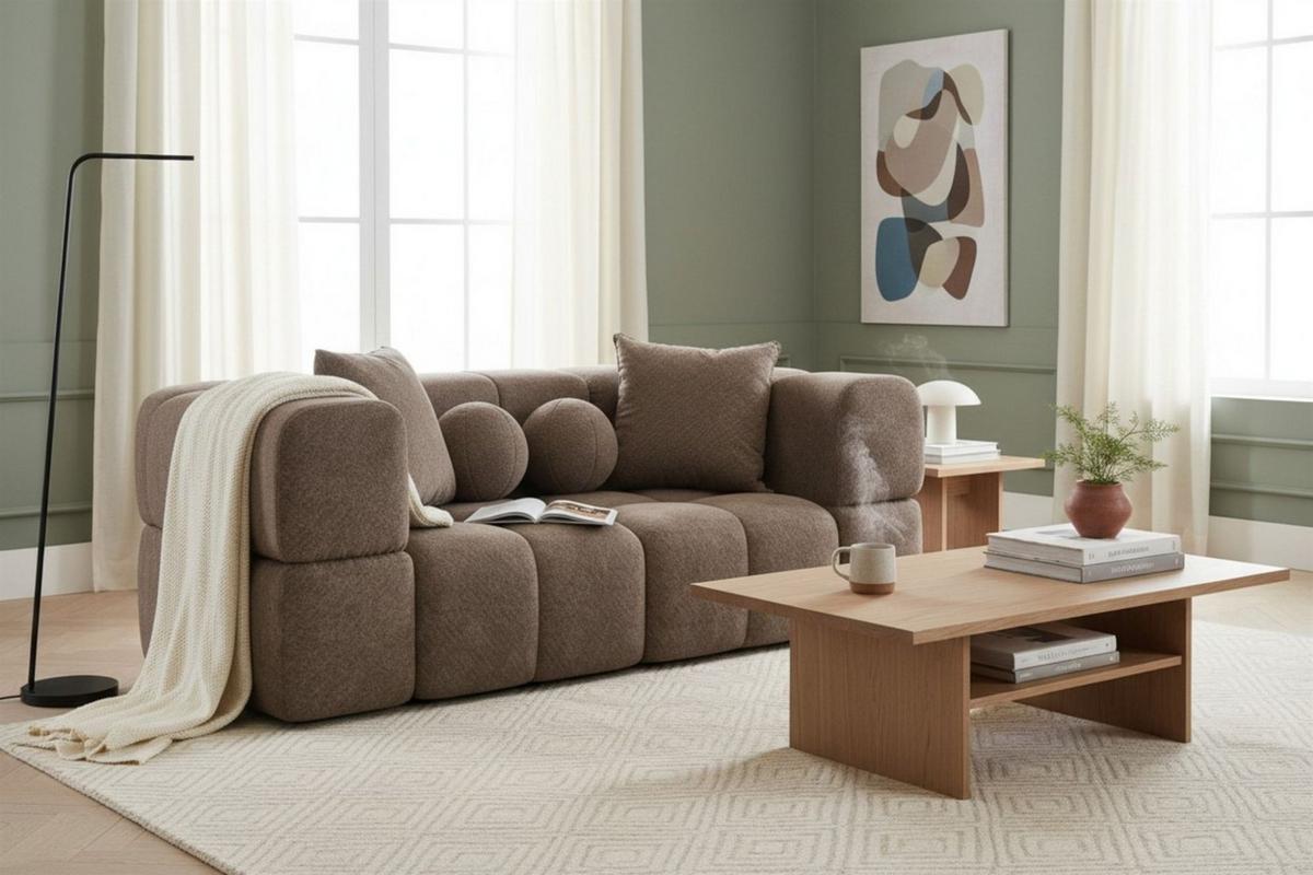 SOFASET Vega 3-2 Inkl. Hocker - Braun, Holzwerkstoff/Textil (250/77/103cm) - Fun Möbel