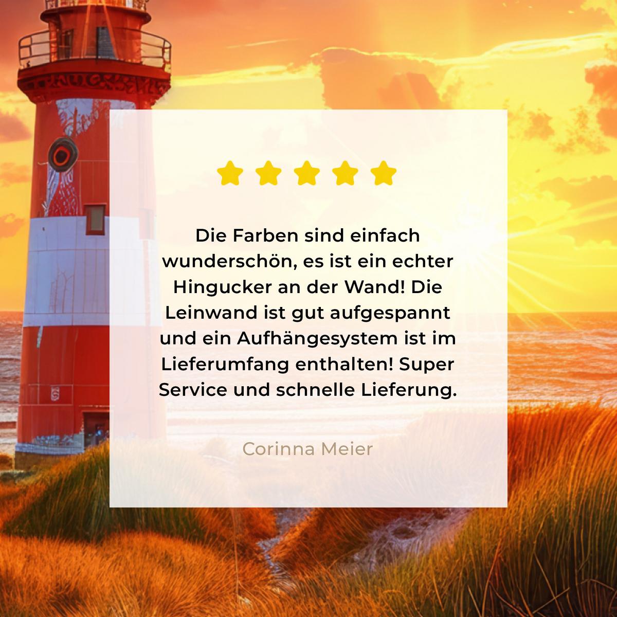 LEINWANDBILD Aussicht - Fenster - Leuchtturm - Sonnenuntergang - Strand Deko Groß 90x90 cm - Dunkelorange, Textil (90/90cm) - MuchoWow