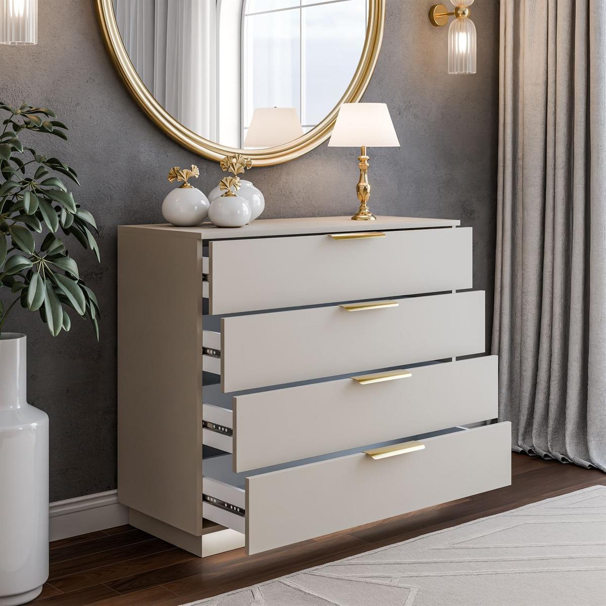 KOMMODE LINA KASCHMIR 95 mit LED-Beleuchtung auf Sockel Gold Chrom - Kaschmir, Holzwerkstoff (95/84/40cm) - Lookway