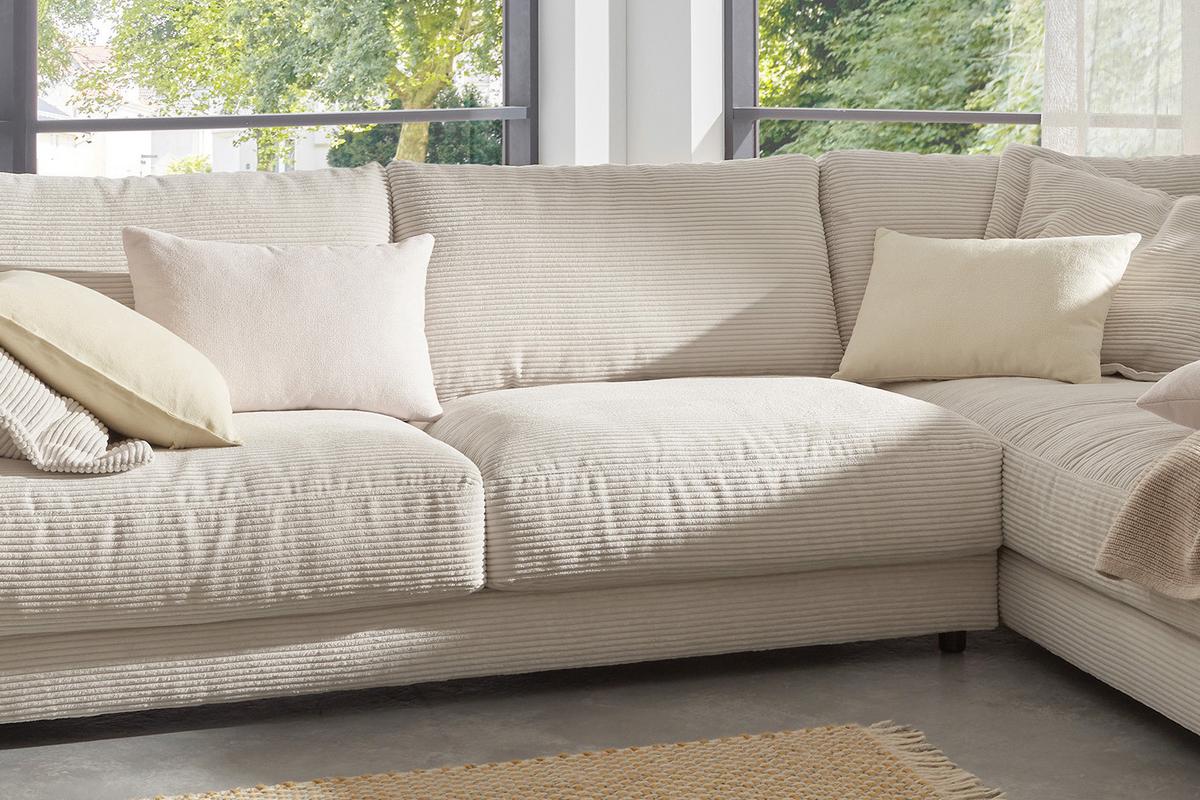 ECKSOFA MADELINE Cremeweiß Cord - Creme/Schwarz, Kunststoff/Textil (325/224cm) - KAWOLA