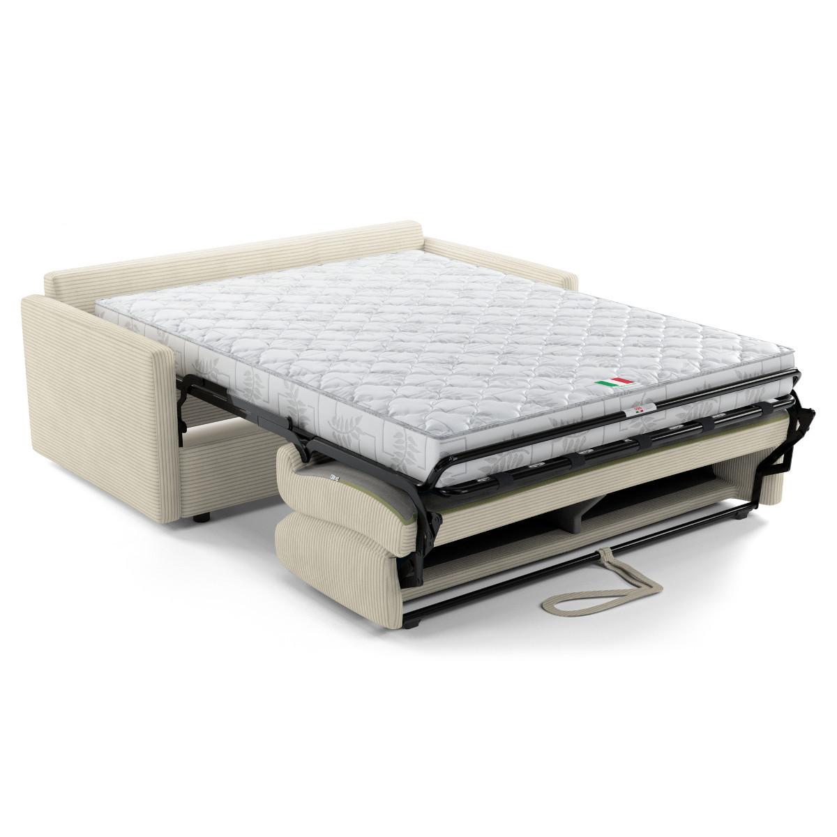 SOFA 3 sitzer aus elfenbeinfarbenem Cord umbaubar giulia 175/100/87 cm - Weiß, Holz (100/87/102cm) - Calicosy