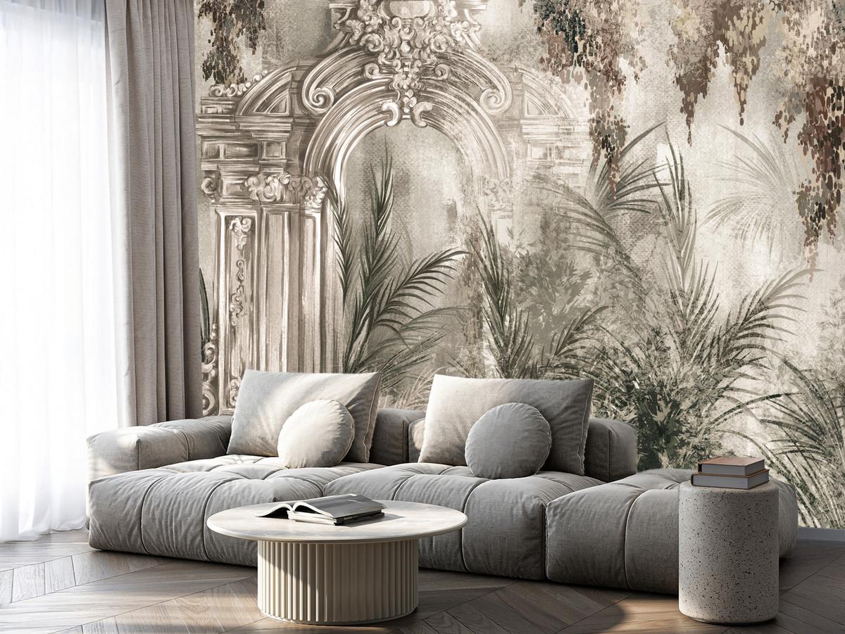 FOTOTAPETE für Wohnzimmer Kolumnen Tropen Pflanzen Palmen Natur 100x70 - Beige, Papier (100/70cm) - Muralo