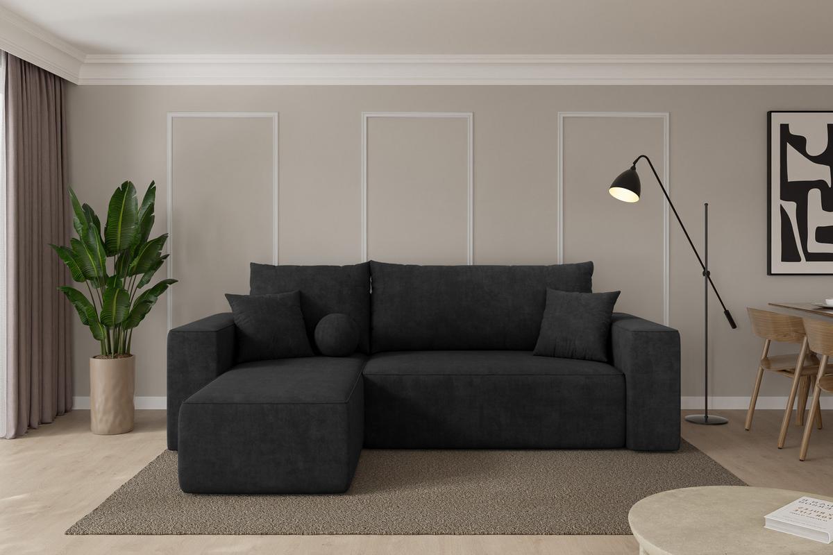 ECKSOFA mit Schlaffunktion Ottomane Links SENO-L 249x139x85 Schwarz Velours - Schwarz, Holzwerkstoff/Kunststoff (249/139cm) - ALTDECOR