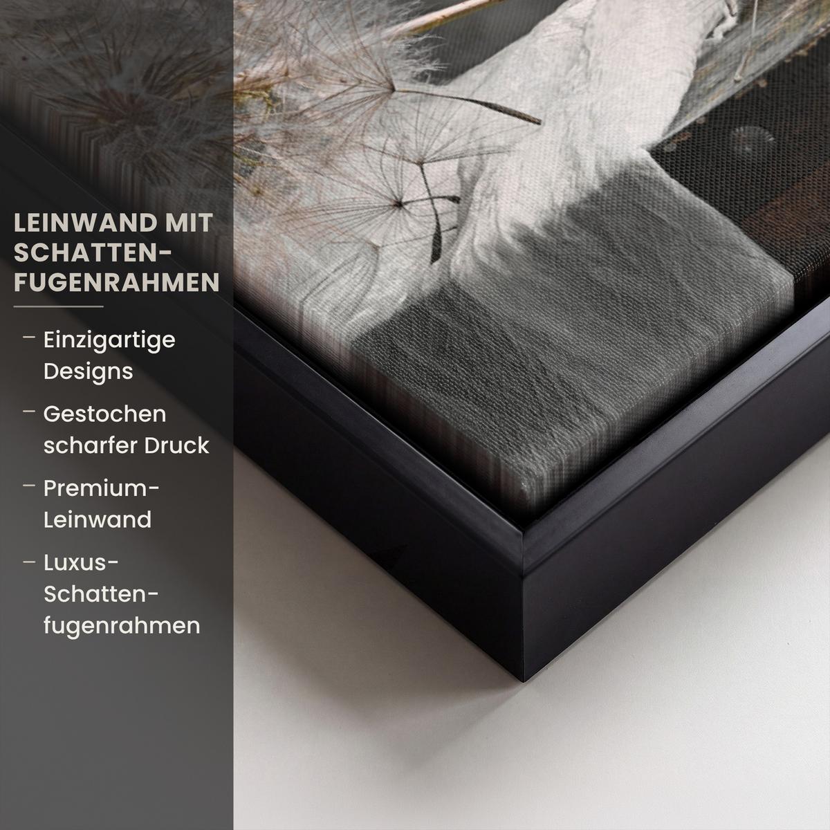 LEINWAND Bilder mit Rahmen - Blumensamen - Löwenzahn - Vase - Stilleben - Blumenstrauß - 70x100 - Dunkelgrau, Textil (70/100cm) - MuchoWow