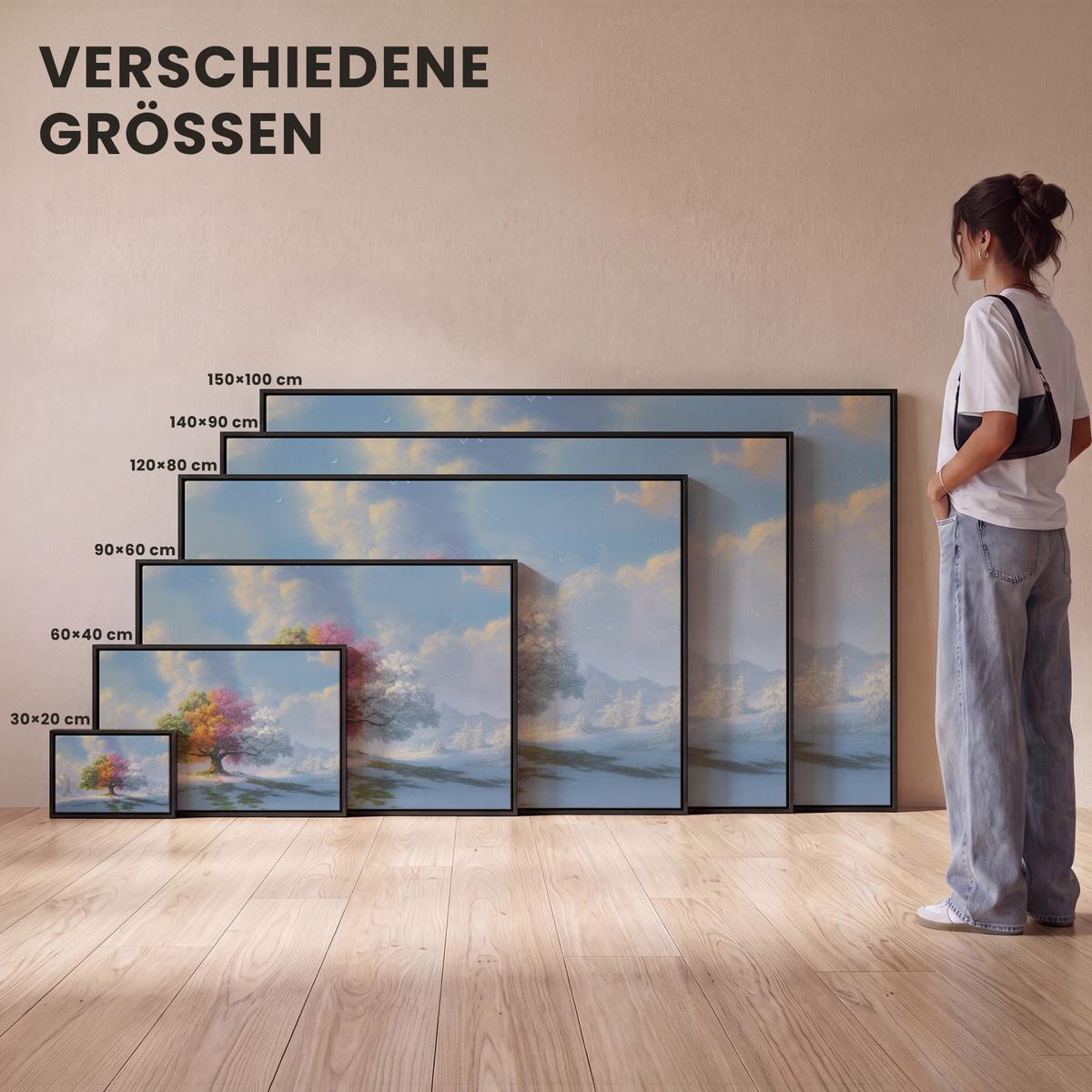 LEINWAND Bilder mit Rahmen - Baum - Jahreszeiten - Winter - Landschaft - 60x40 - Multicolor, Textil (60/40cm) - MuchoWow