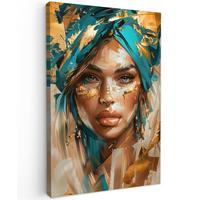 LEINWANDBILD Frau - Porträt - Gold - Luxus - Blau Wanddeko 40x60 cm - Türkis, Textil (40/60cm) - MuchoWow