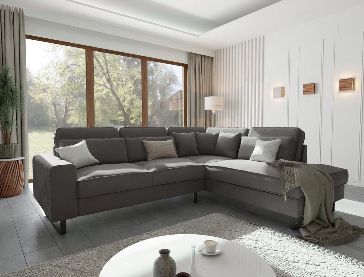 ECKSOFA Zuri Grau Samt - Schwarz/Grau, Holz/Kunststoff (290/231cm) - S-Style Möbel