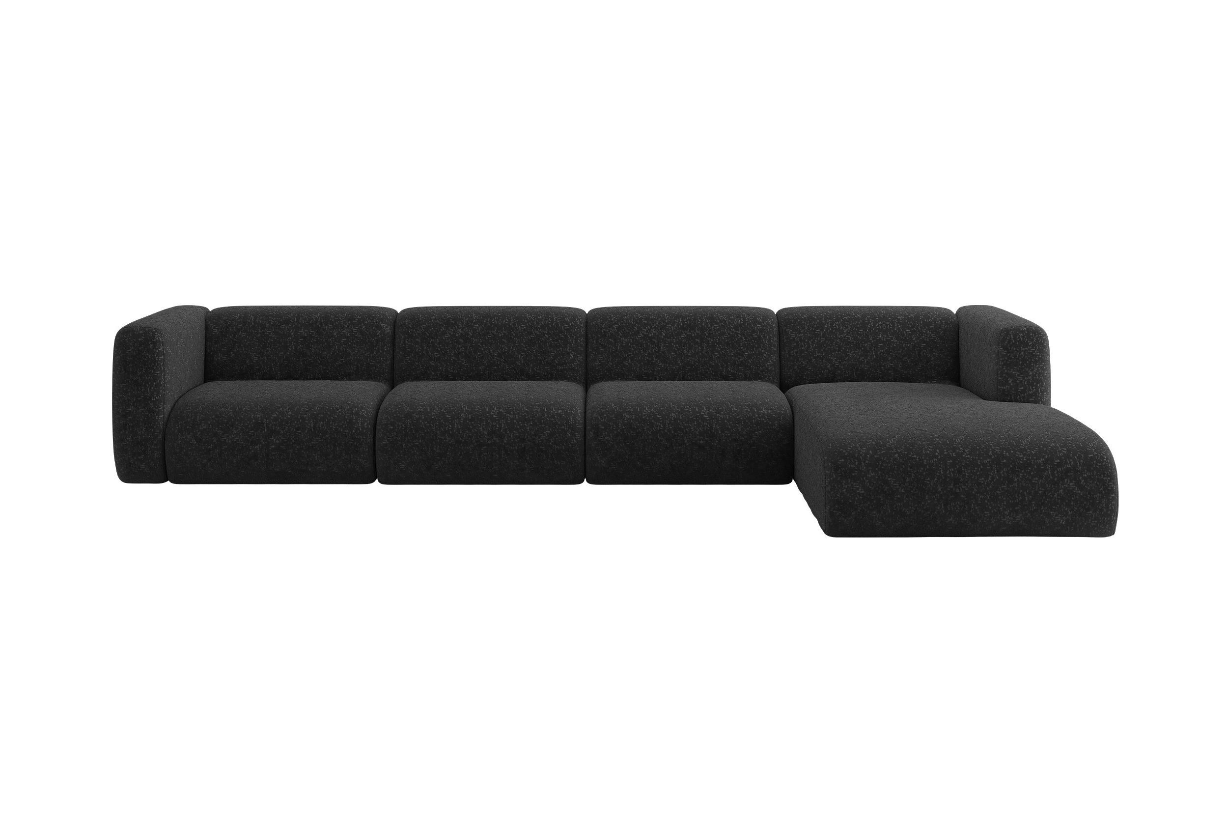 ECKSOFA Ottomane Rechts MIRA-L3 409x179x70 Schwarz Velours - Schwarz, Holzwerkstoff/Kunststoff (409/179cm) - ALTDECOR
