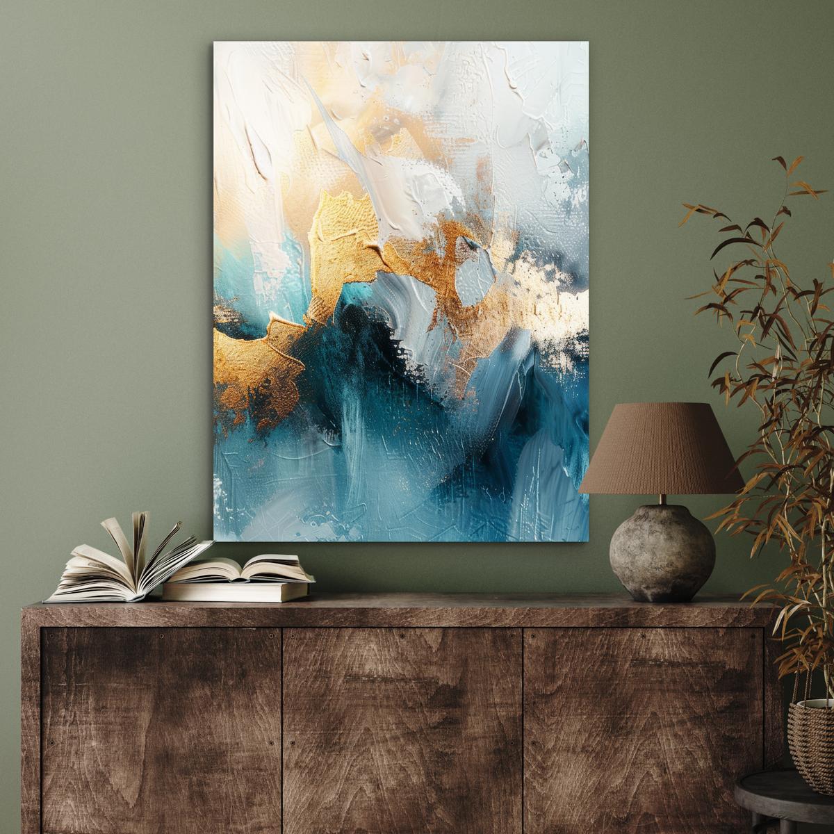 METALLBILD Abstrakt - Kunst - Gold - Blau 60x80 cm - Petrol, Metall (60/80cm) - MuchoWow