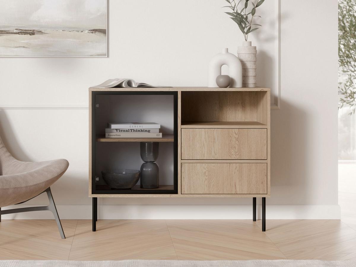 KOMMODE Domi 100 1D2S - Eichefarben/Schwarz, Holzwerkstoff/Metall (100/80/40cm) - MIRJAN24