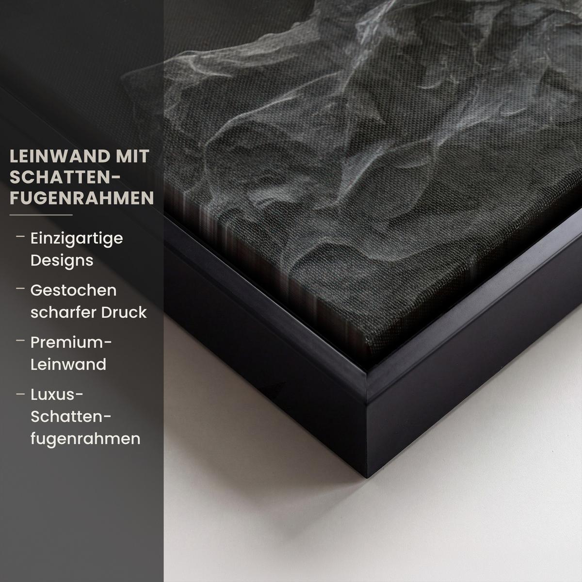LEINWAND Bilder mit Rahmen - Blätter - Gold - Baum - Fels - 70x50 - Schwarz, Textil (70/50cm) - MuchoWow