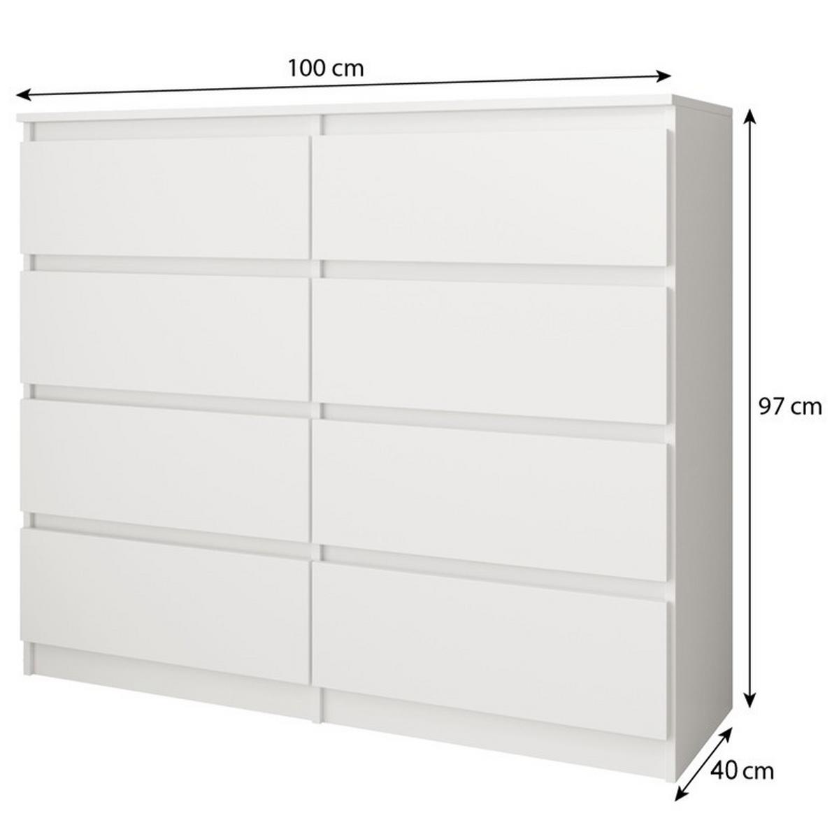 KOMMODE Lemon mit 8 Schubladen, 100 cm, Weiß matt - Weiß, Holzwerkstoff (100/97/40cm) - Beautysofa