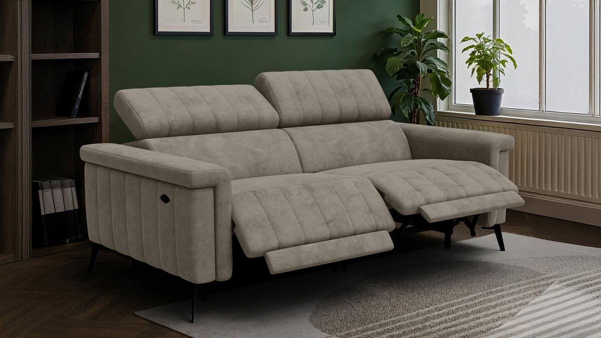 RELAXSOFA NORDEL 3-Sitzer, dunkles beige - Beige/Schwarz, Holz/Textil (194/80/105cm) - Wozimo