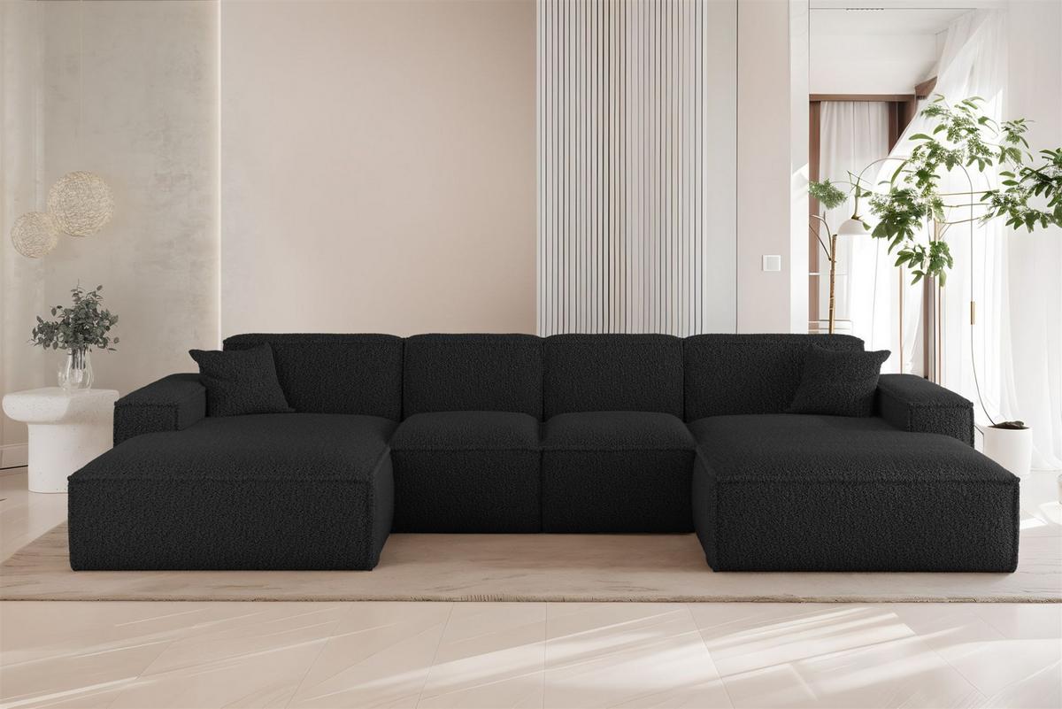 WOHNLANDSCHAFT Celes Premium Xs Sven - Schwarz, Holzwerkstoff/Textil (342/73/165cm) - Fun Möbel