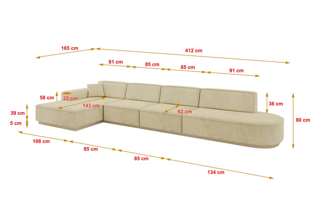 ECKSOFA Ottomane Links IREA-L3 - 412x165x80 cm Beige - Taupe, Holzwerkstoff/Textil (412/165cm) - ALTDECOR