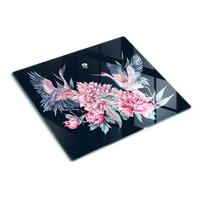 GLASPLATTE 60x52 cm Kraniche Pfingstrosen - Braun, Glas (60/0.4/52cm) - TULUP