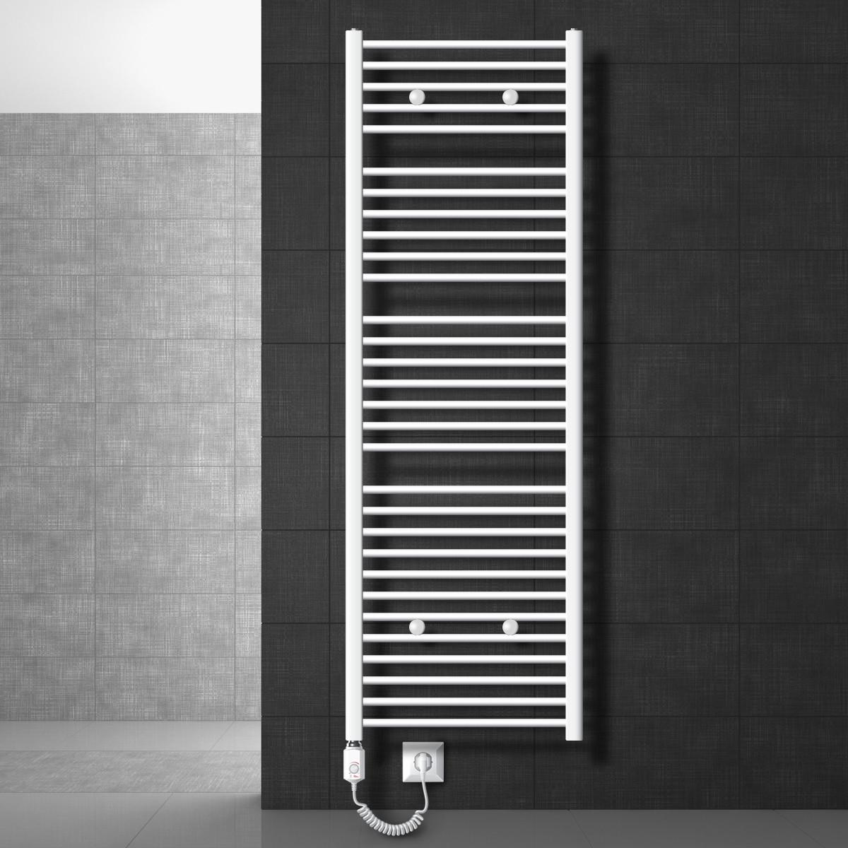 BADHEIZKÖRPER elektrisch Sahara 600x1800 mm Weiß gerade mit Heizstab 900W - Weiß, Metall (3/180/60cm) - LuxeBath