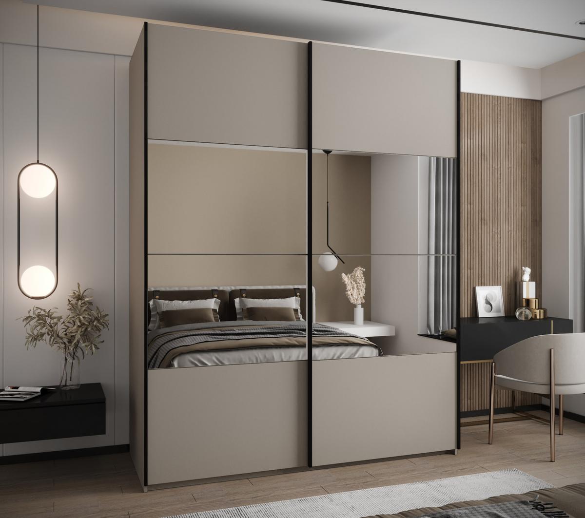 SCHWEBETÜRENSCHRANK 245,5/200/64 2-türig - Kaschmir/Schwarz, Holz/Metall (200/245/64cm) - Abiks Möbel