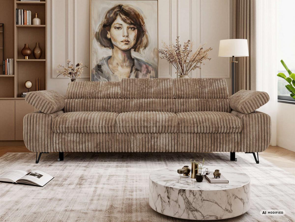 3-SITZER SOFA PETER mit Schlaffunktion - Braun Cord - Schwarz/Braun, Textil/Metall (262/76/99cm) - MKS