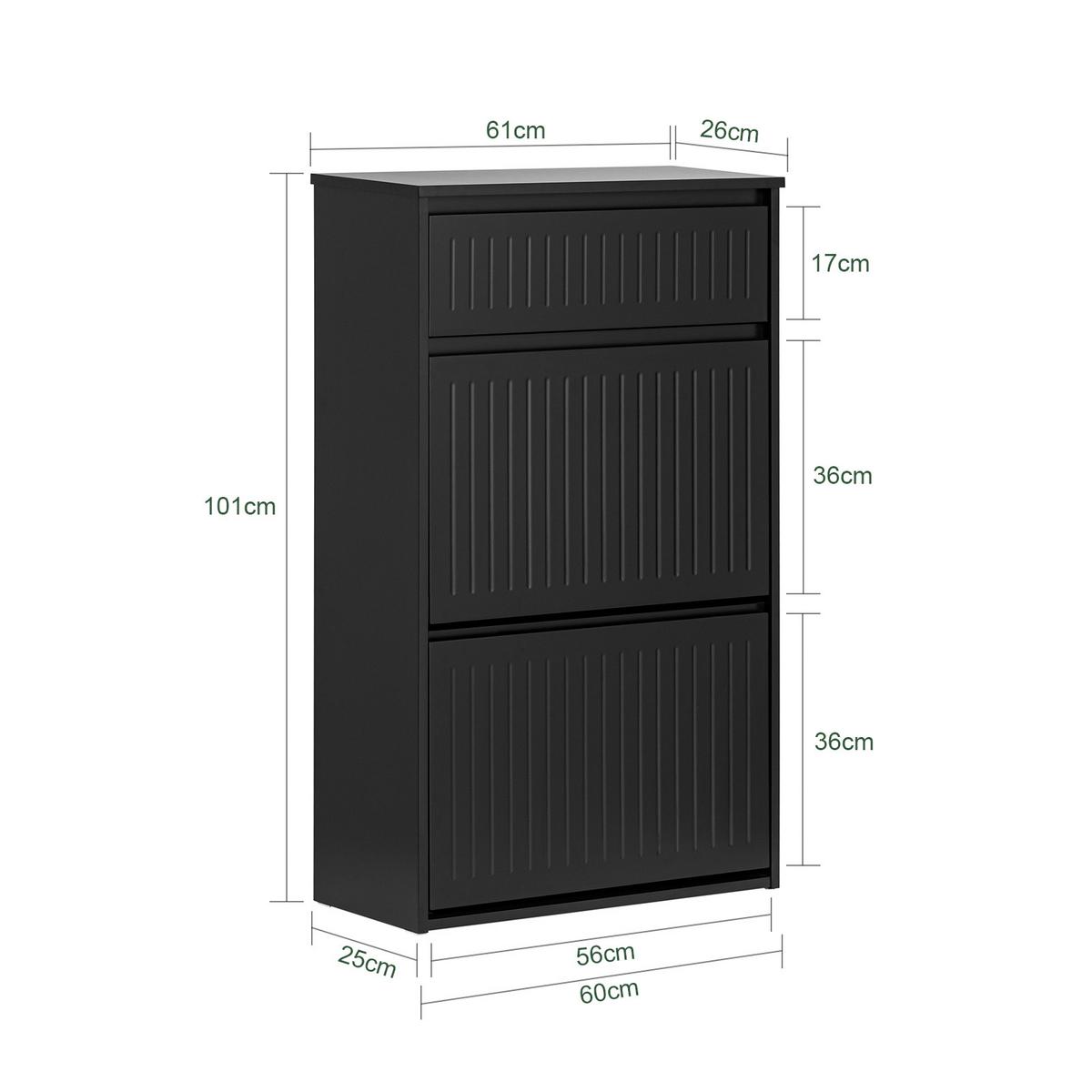 SCHUHKIPPER mit 2 Klappen, 61x101x26cm Schwarz - Schwarz, Holzwerkstoff (61/100/26cm) - SoBuy