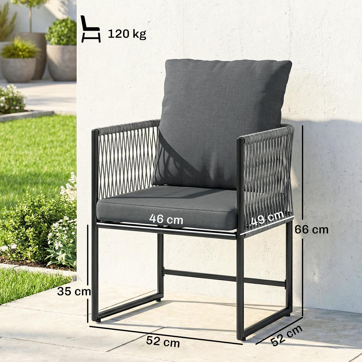 GARTENSTÜHLE 2er Set Stahl PE-Rattan Dunkelgrau - Dunkelgrau, Metall (52/66/52cm) - Outsunny