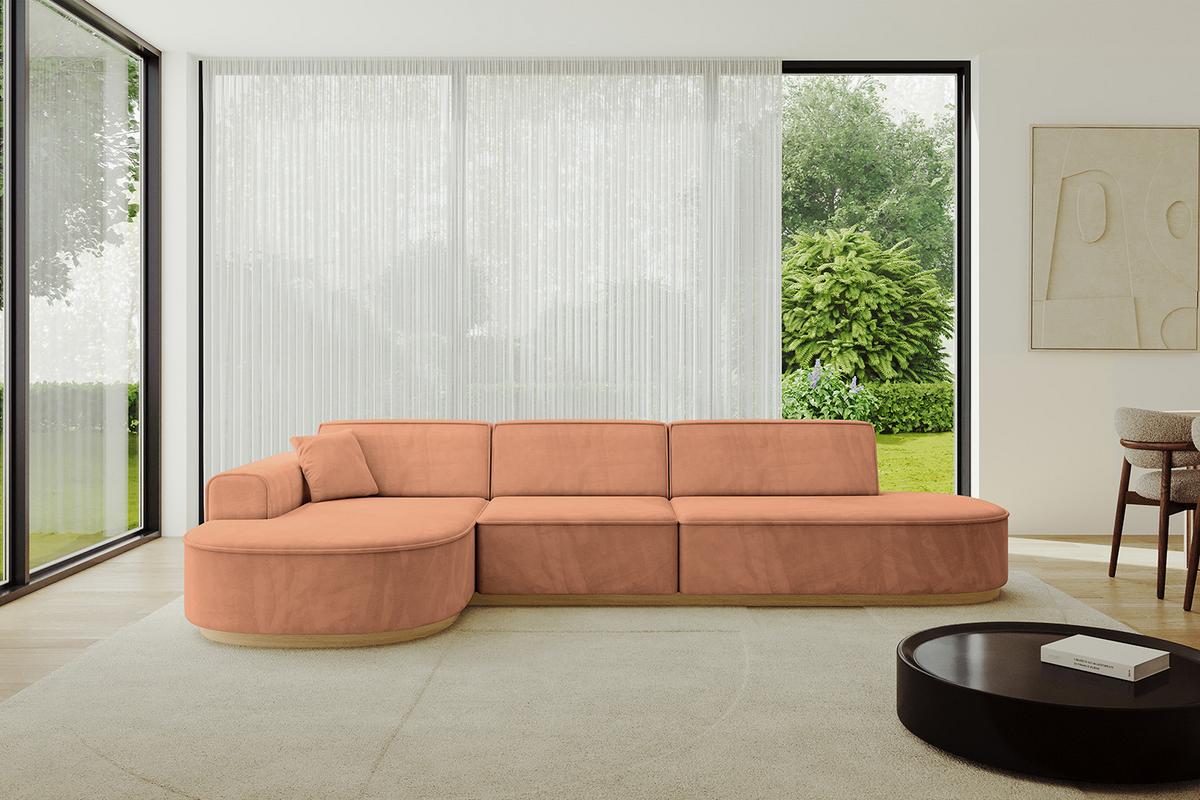 ECKSOFA Ottomane Links MARI-L2-v2 - 328x171x83 cm Orange Velours - Orange, Holzwerkstoff/Textil (328/171cm) - ALTDECOR