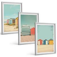BILDER SET 3er Set - 40x60 cm Silberner Rahmen - Bunte Häuser, Strand, Sonne - Silberfarben, Kunststoff (40/60cm) - TULUP