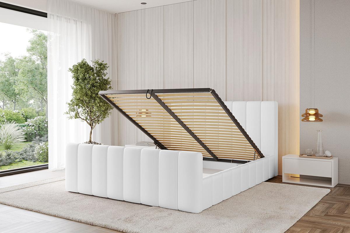 POLSTERBETT mit Bettkasten, Fußteil und Lattenrost, Boxbett ohne Matratze - FINO-Z 180x200 Weiß Kunstleder - Weiß Hochglanz, Holzwerkstoff/Textil (180/200cm) - ALTDECOR
