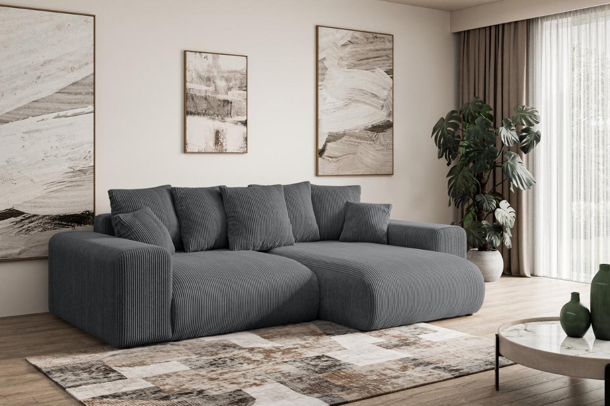 ECKSOFA Ottomane rechts ESKAR-L 266x176x72 Dunkelgrau Cord - Dunkelgrau/Schwarz, Holzwerkstoff/Kunststoff (176/266cm) - ALTDECOR