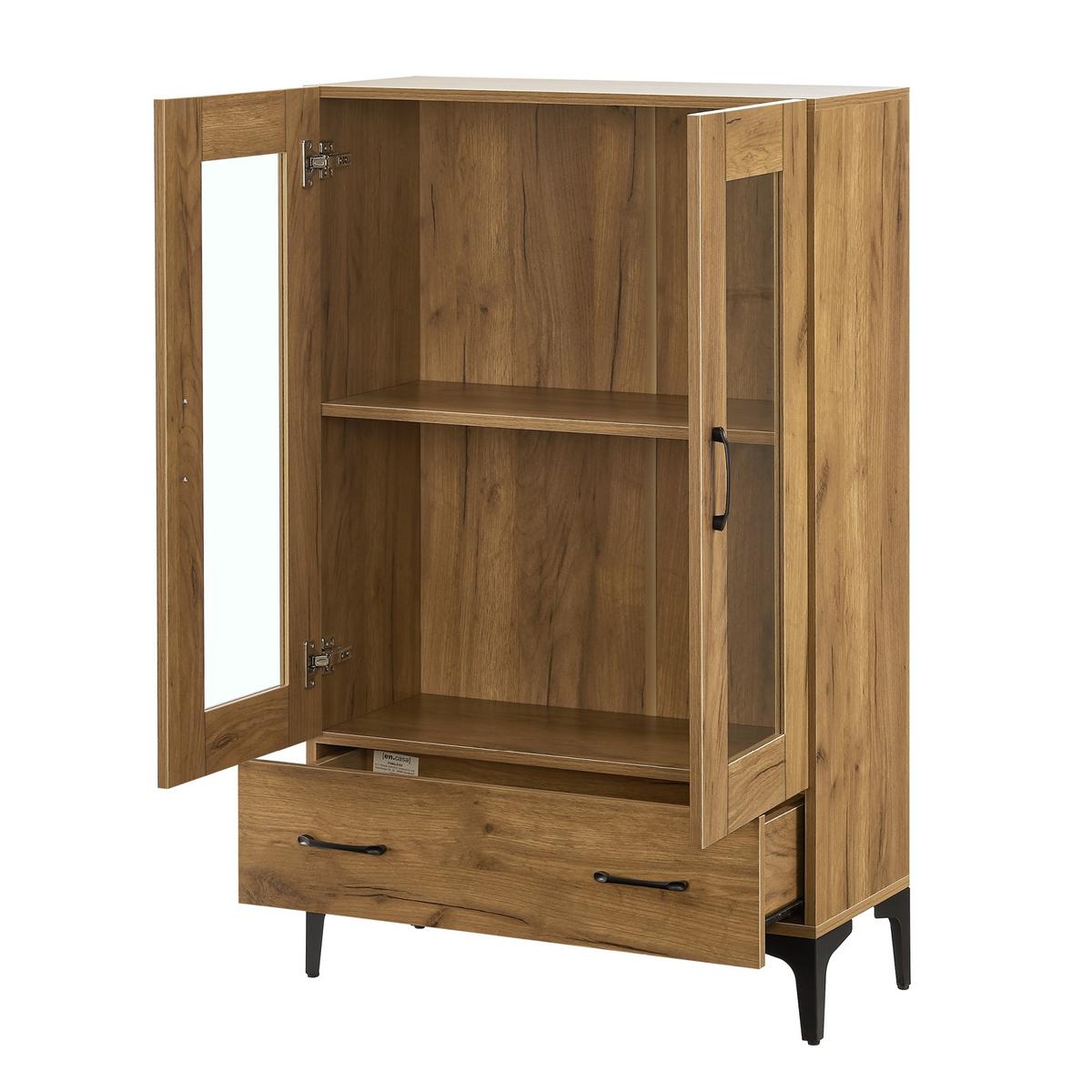 VITRINE Søndersø - Eichefarben, Glas/Holzwerkstoff (70/115/31cm) - [en.casa]