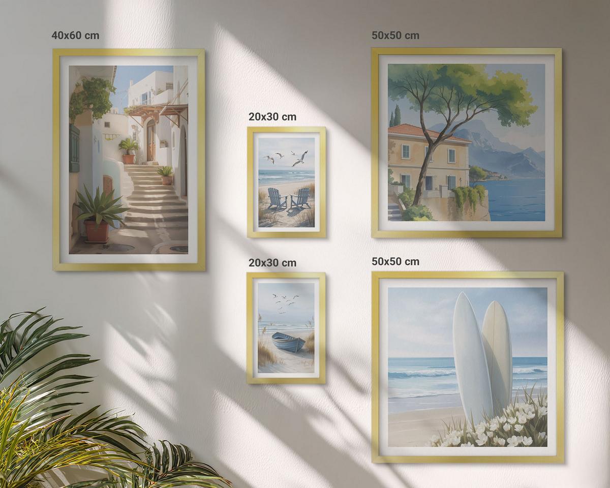 BILDER SET 5er Set - 50x50 cm & 20x30 cm & 40x60 cm Goldrahmen - Straßenblumen, Fahrrad bemalt - Goldfarben, Kunststoff (40/60cm) - TULUP