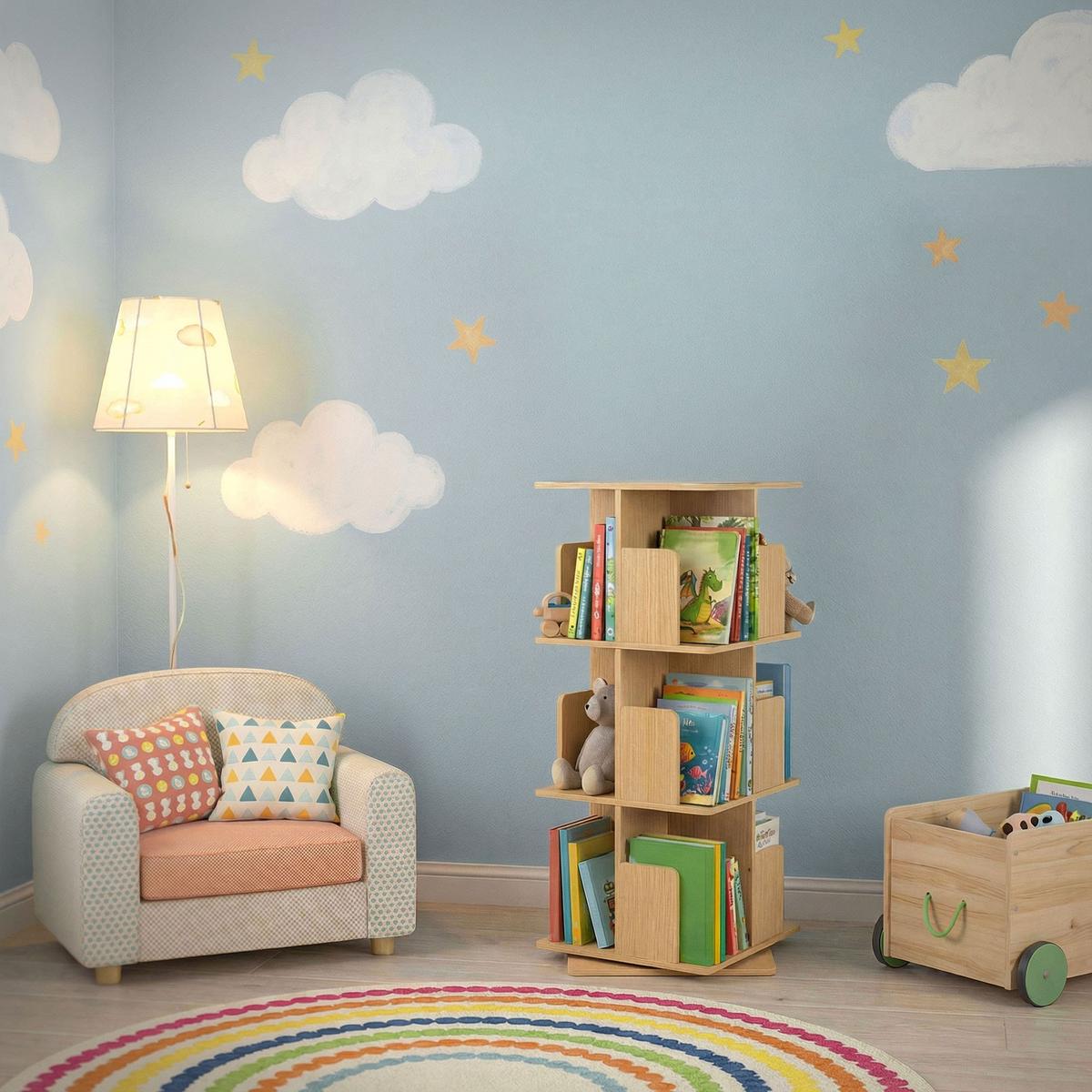 BÜCHERREGAL Kinder mit 3 Ebenen Eiche 40x94x40 cm Drehbar 360 Grad - Beige, Holzwerkstoff (40/94/40cm) - ML-DESIGN