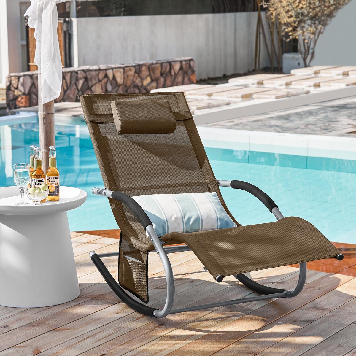 SONNENLIEGE mit Kopfkissen, Gartenliege bis 150kg, Braun - Braun, Metall (63/87/150cm) - SoBuy