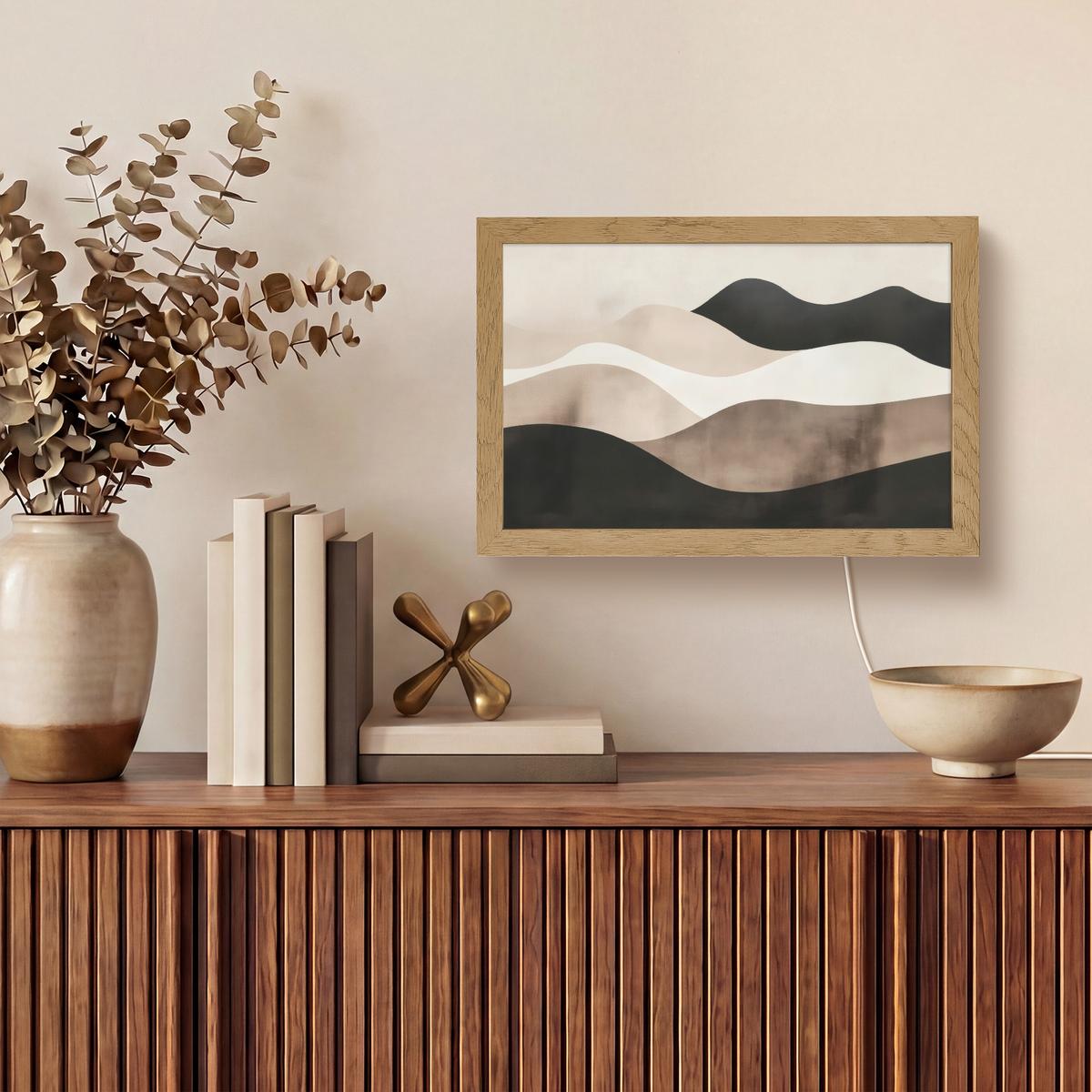 WANDLEUCHTE Abstrakt - Landschaft - Wellen - Cremefarben 30x20 cm - Graubraun, Holzwerkstoff (30/20/8cm) - OnlyWow
