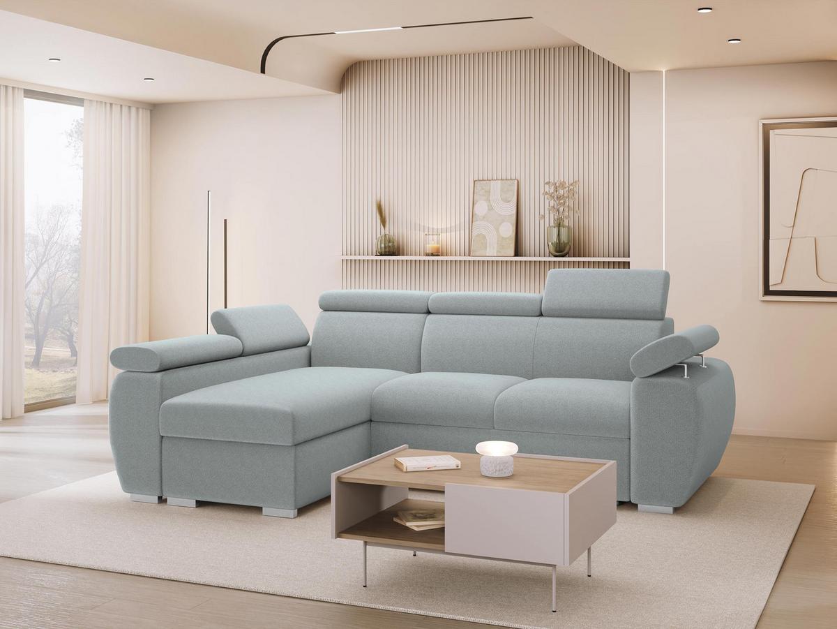 ECKSOFA Boston Mini, Seite: Links - LC+2R - Chromfarben/Blaugrau, Holz/Textil (255/170cm) - MIRJAN24