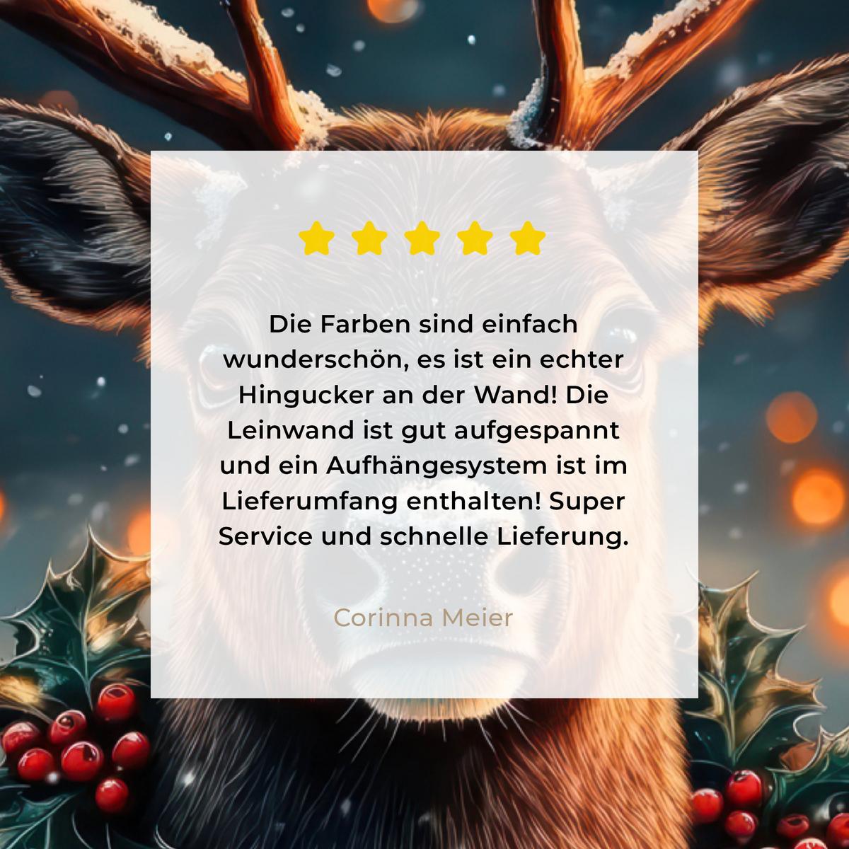 LEINWANDBILD Hirsch - Weihnachten - Winter - Schnee - Weihnachtskranz Room Decor 30x40 cm - Dunkelbraun, Textil (30/40cm) - MuchoWow