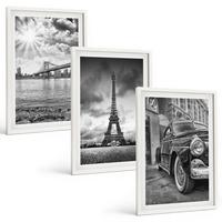 BILDER SET 3er Set - 40x60 cm Weißer Rahmen - Stadtansichten, Brücken, Eiffelturm - Weiß, Kunststoff (40/60cm) - TULUP