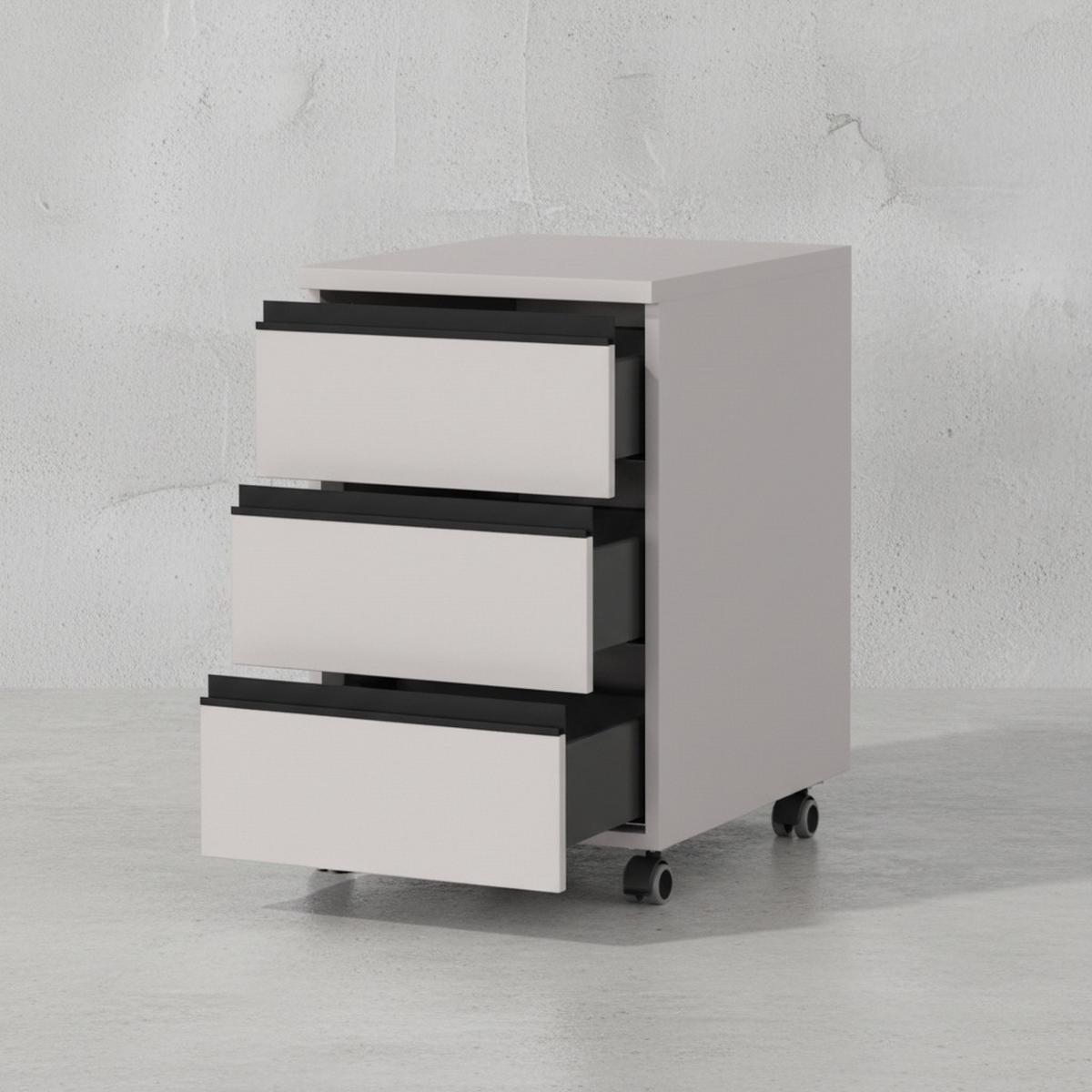 BÜROMÖBEL Set 2-teilig | Schreibtisch 140x80cm & Rollcontainer Greige/Schwarz | Einstellbar 68-91 cm & Soft-Close - Beige, Holzwerkstoff/Metall (80/195/91cm) - KADIMA DESIGN